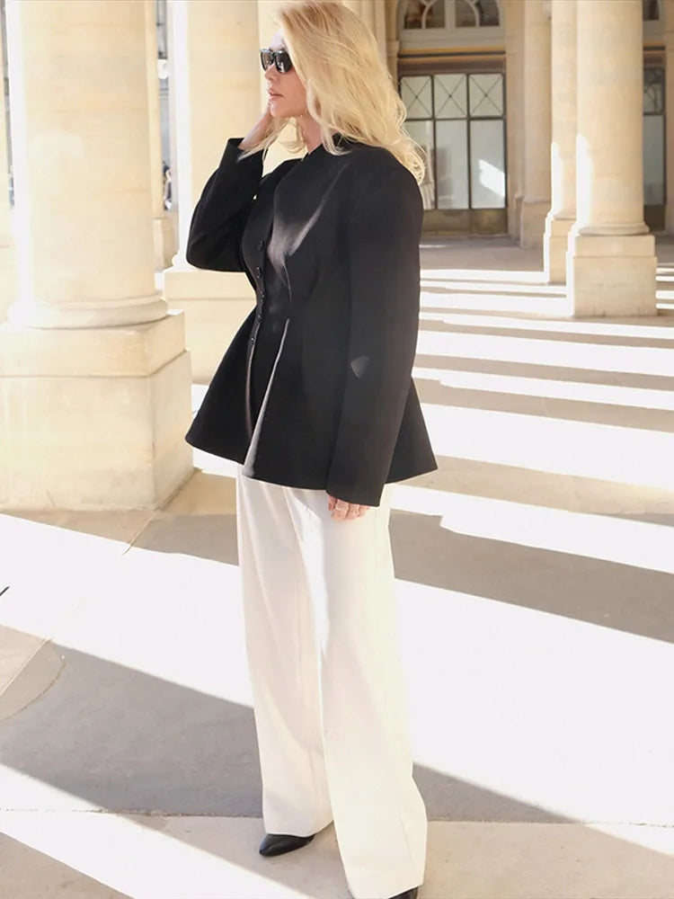 Elegant Solid Blazer Coat for Women Fashion Single Breasted V Neck Slim Jackets 2025 Spring Lady All-match Casual Tops Outwear