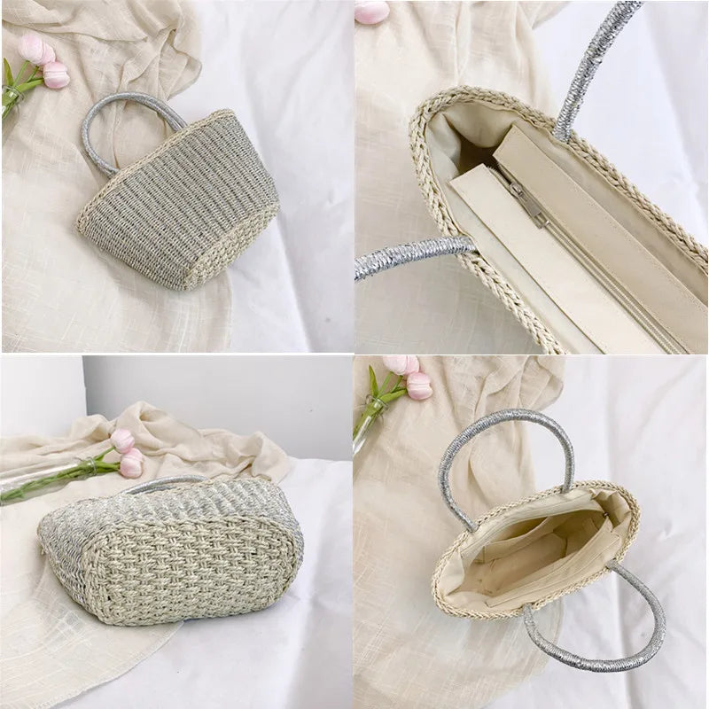 Women Handmade Rattan Woven Shoulder Bag Large Capacity Straw Bags Bohemian Casual Travel Handbag Totes Summer Beach bags New