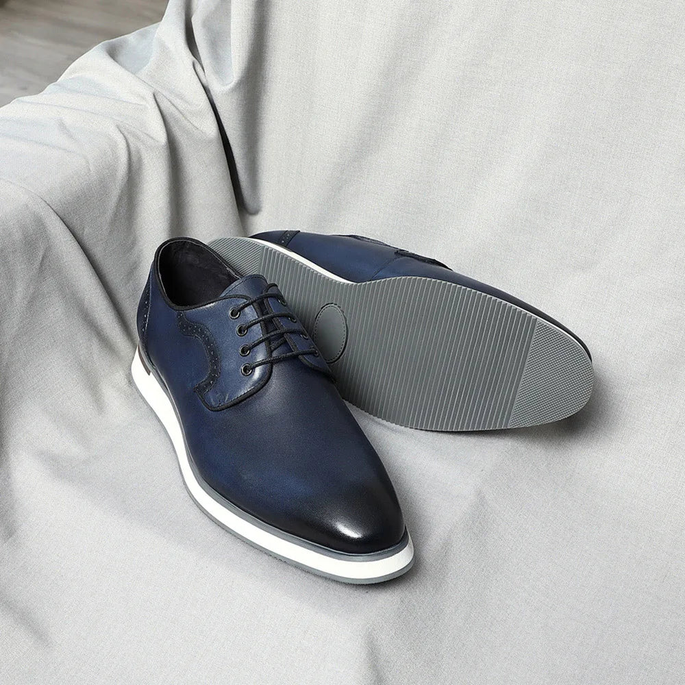 Blue Black Business Office Mens Casual Derby Dress Shoes Genuine Leather Lace-up Comfortable Flat Sneaker Shoes for Man