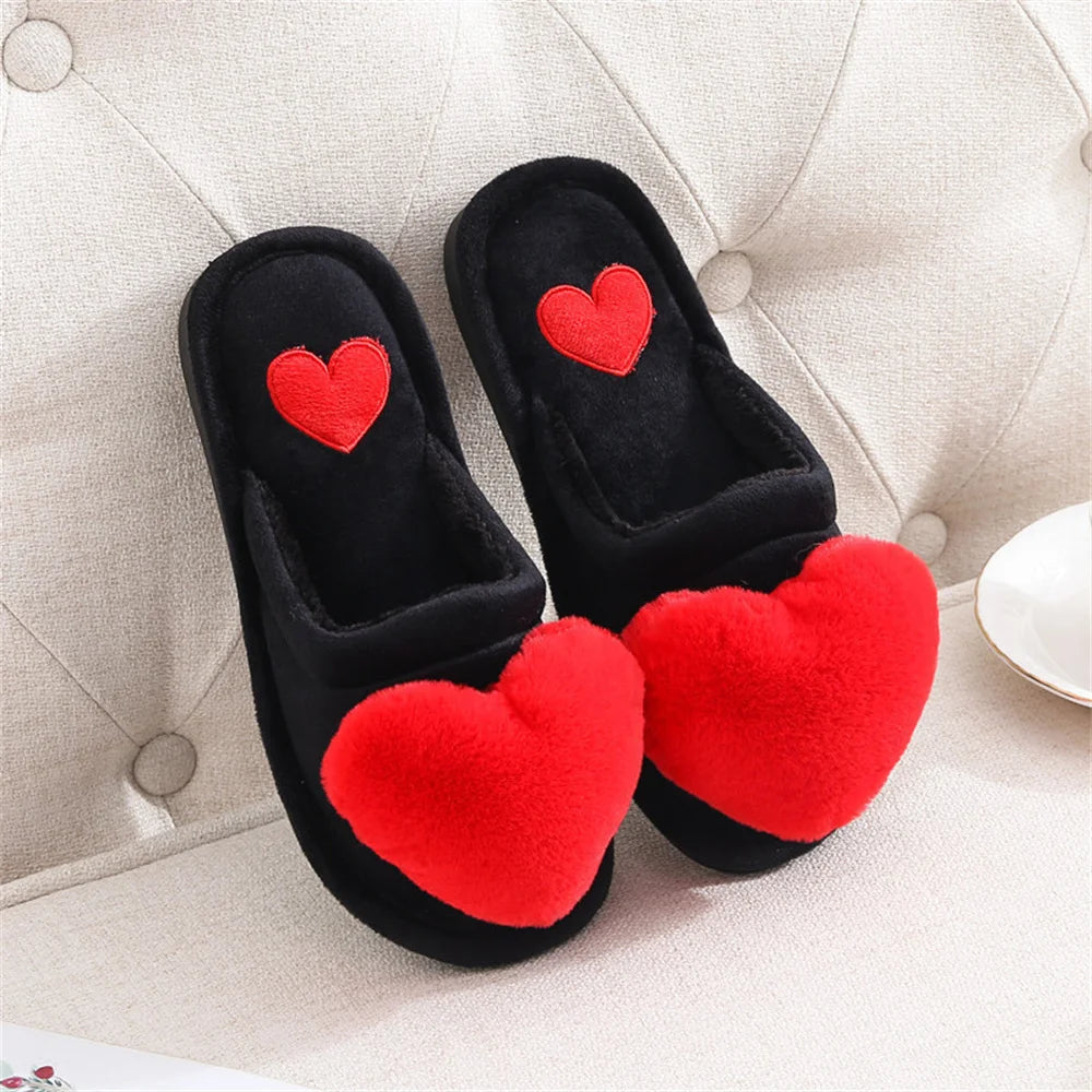 Women Indoor Warm Home Slippers Bedroom Cute Heart Pattern Non-slip Soft Comfort Plush House Slippers Shoes Autumn Winter