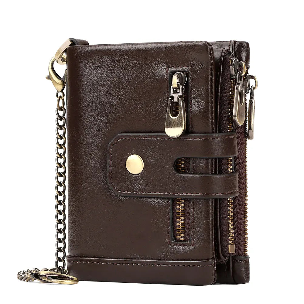 HUMERPAUL Wallet for Men RFID Genuine Leather ID Credit Card Holder with Anti-theft Iron Chain Brand Design PORTFOLIO Portomonee