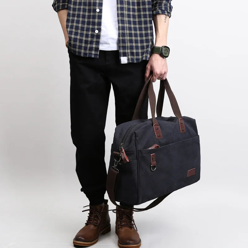 Canvas Men bag Large Capacity Shoulder Bag Outdoor Travel Handle Handbags Men Vintage Fitness Bags Laptop Business Tote Bags