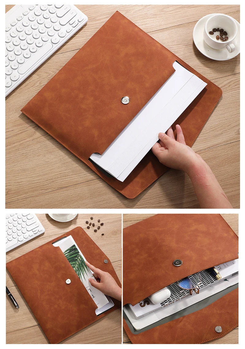 Contract Bill File Bag Professional File Folder Fashion Briefcase Data Package Document Organiser A4 Leather File Folder