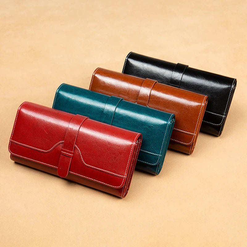 Split Leather Wallet for Women Luxury Designer Long Purse High Quality RFID Card Holder Purses Women's Wallets Handbag
