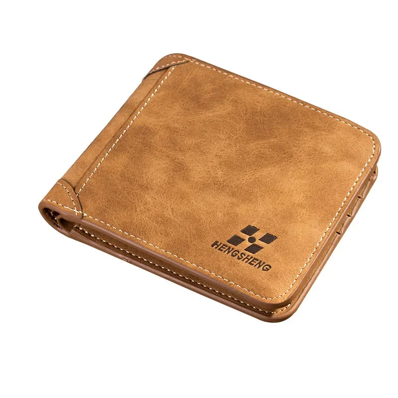 Hengsheng Men's Three-fold Wallet Multi-card Slot European American Short Fashion Nubuck Leather Retro Multi Slot Large Capacity