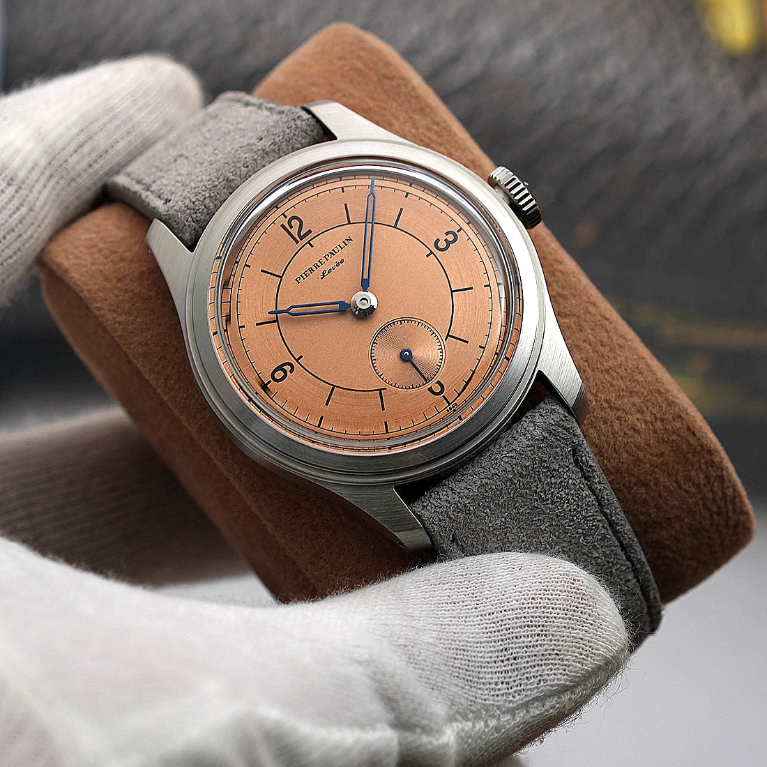 Pierre Paulin Salmon Dial Watch 50m Skin Diver Watch Vintage Small Seconds Mechanical Hand Watch 38mm Reloj Hombre Metal
