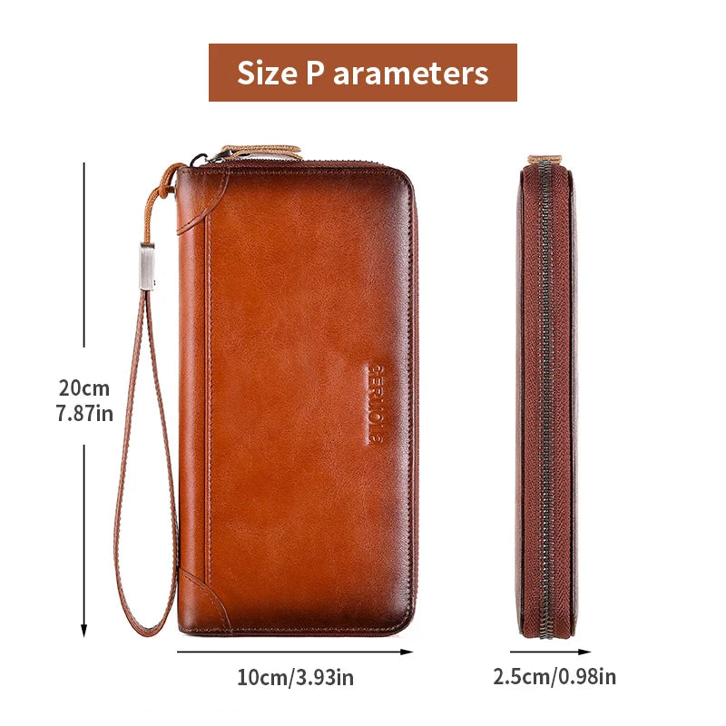 Men's leather wallet long new soft cowhide handbag travel light luxury simple large capacity anti-theft brush gradient color yel