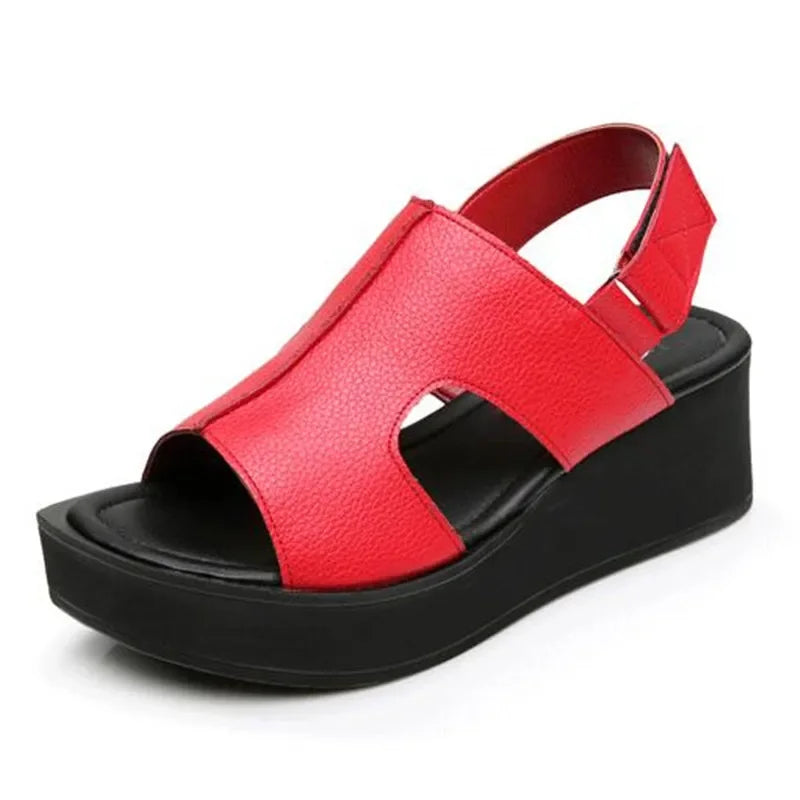 CEYANEAONew Fish Head Large Size Women Summer Shoes Sandals Best Selling Genuine Leather Sandals Platform Shoes Woman Wedge