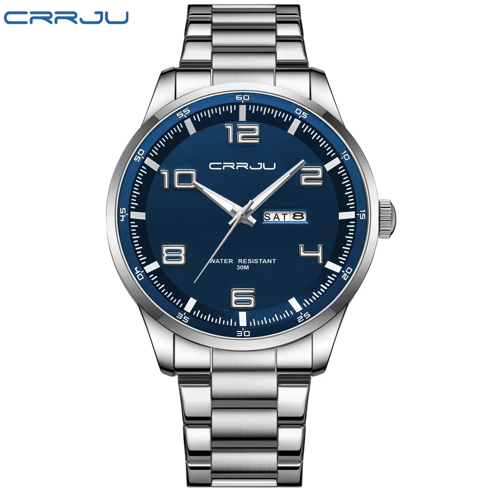 CRRJU Business Men Luxury Watches Stainless Steel Quartz Auto Date Clock with Luminous Hands Relogio Masculino