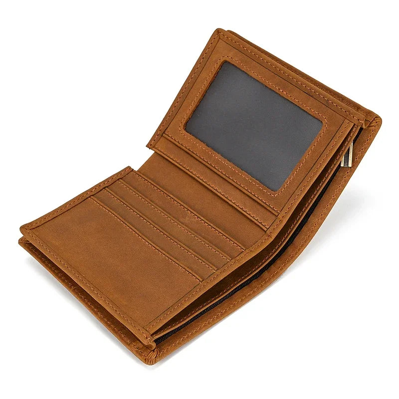 Vintage Men Wallet Genuine Leather Short Purse Wallet Men Small Slim Coin Purse Bifold Carteira Slim Male Coin Wallet Cowskin