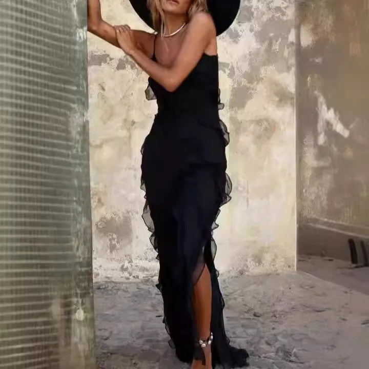 Customizable Ruffles V Neck Women Elegant Maxi Dress Sexy Party Club Backless Summer Sleeveless Beach Bodycon Long Dresses