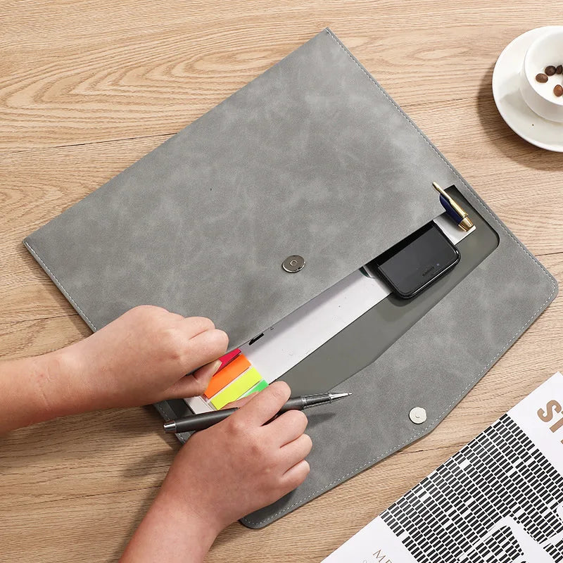 Contract Bill File Bag Professional File Folder Fashion Briefcase Data Package Document Organiser A4 Leather File Folder