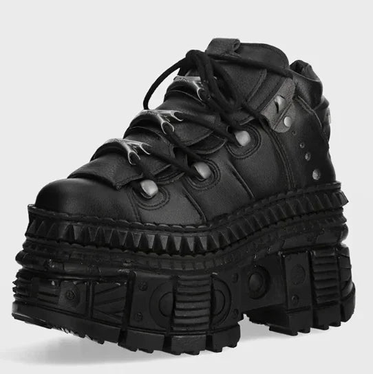 Rivets Gothic Sneaker Thick Bottom Platform Punk Rock Dark Style Lace-Up Fashion Sexy Women Shoes Round Toe Genuine Leather New