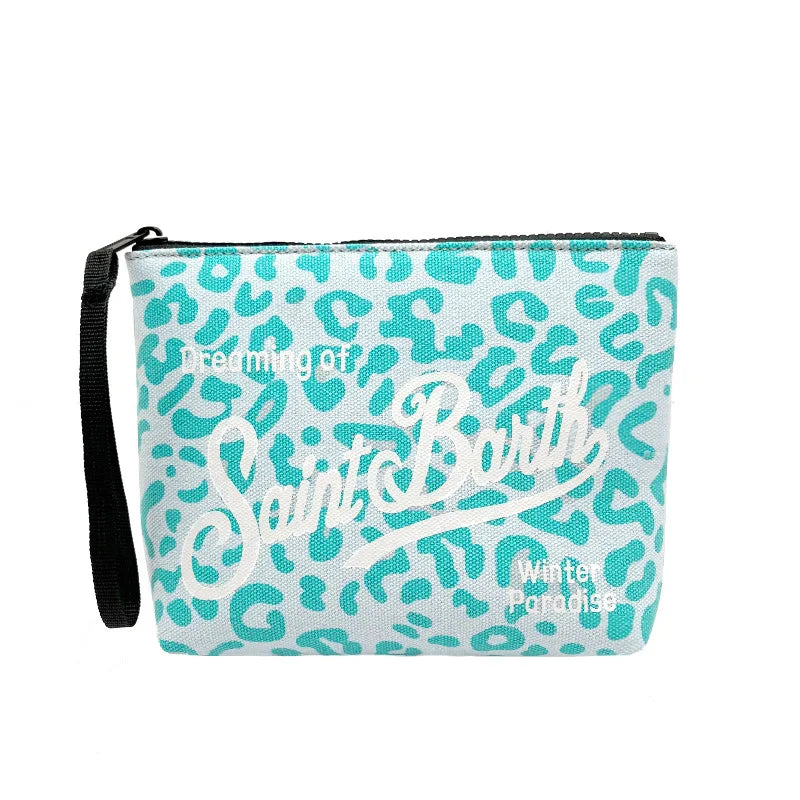 2025 New Handbag European and American Women's Handbag Leopard Canvas Diving Handbag SAINT BARTH Zero Wallet