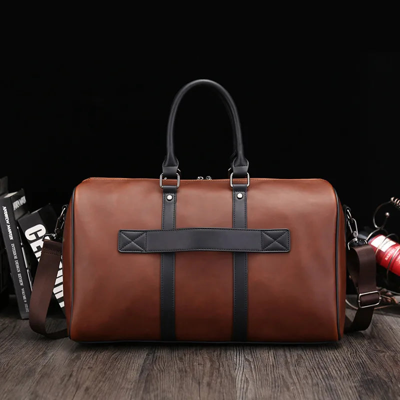 Casual Men's Leather Big Crossbody Bag Man Large Capacity Travel Tote Weekend Bag Convenient Carry On Luggage Male Duffel Bags