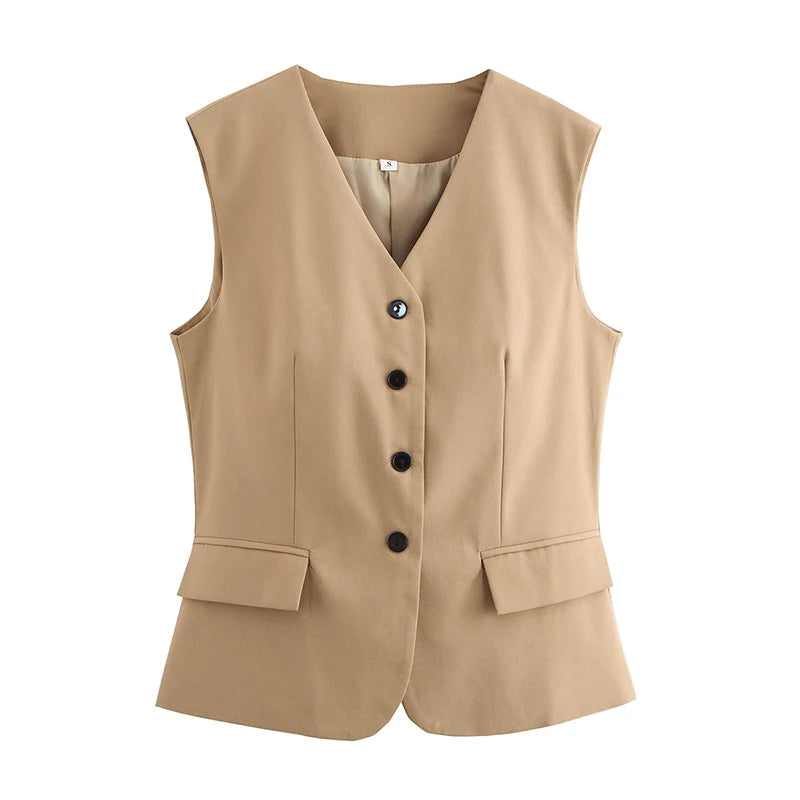 RAFZNB Women's Waistcoat Fashion O Neck Zipper Sleeveless Vest Women Outerwear Coats Female Single Breasted Vests Tops