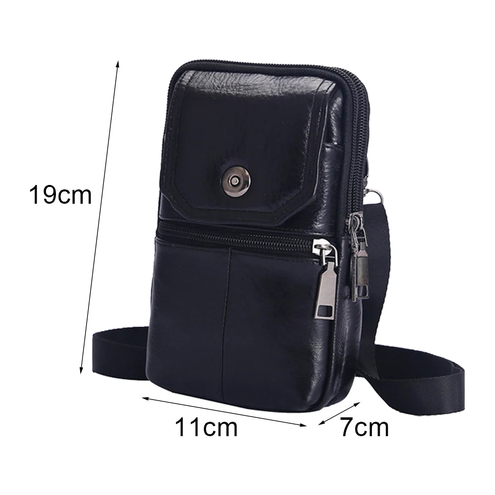 Men's Leather Small Messenger Bag Multi-Pockets Business Satchels Genuine Leather Crossbody Bags Fanny Belt Packs Phone Pouch