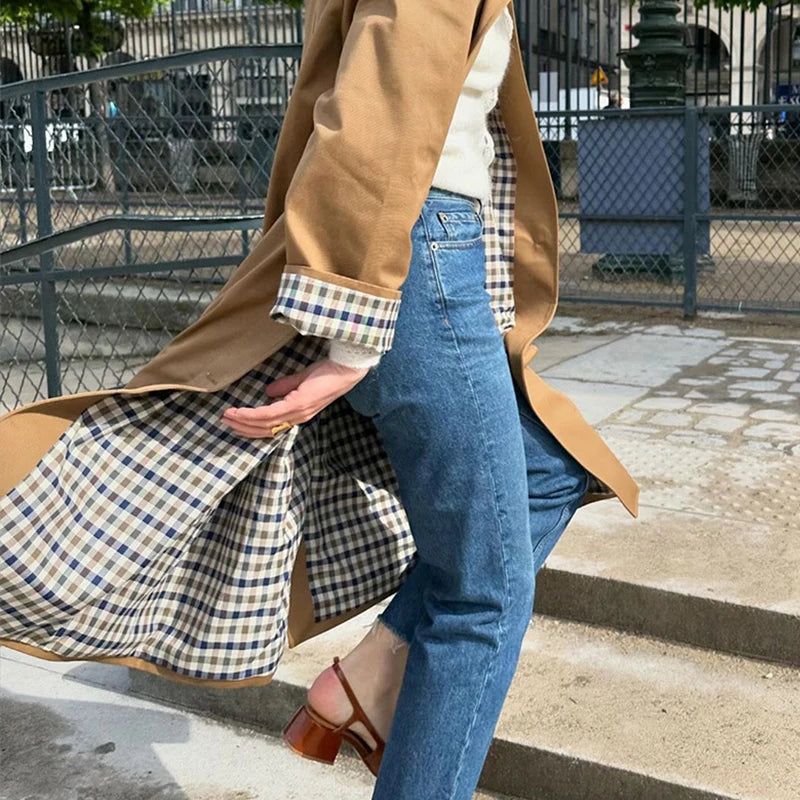 Flip Collar Single Breasted Long Jacket Cross border Fashion Women Personalized Street Slimming Trench Coat