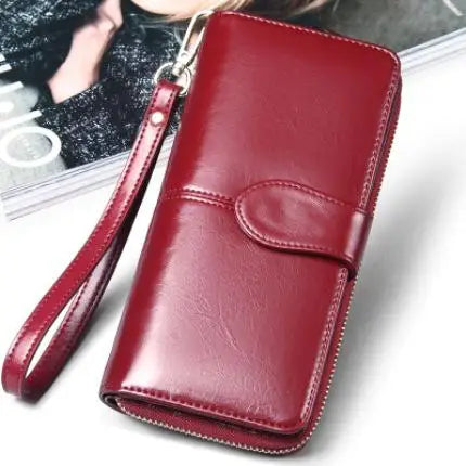 Hot selling women wallet korean American style oil wax wallets zipper note clip women card package mobile phone women clutch
