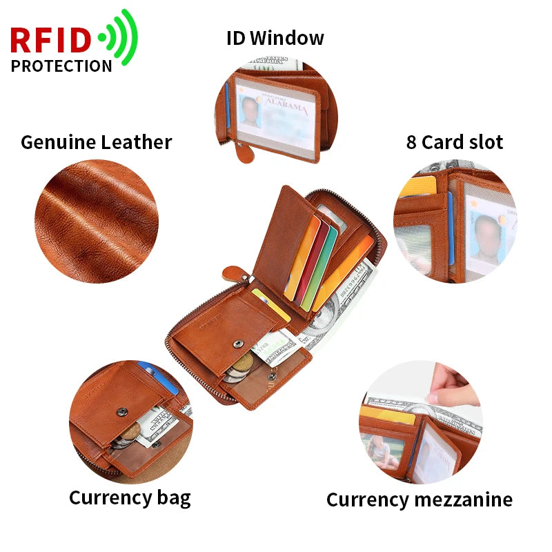 Wallet for men 2024 new genuine leather zipper wallet, change card bag, all-in-one wallet, trendy short clip for men