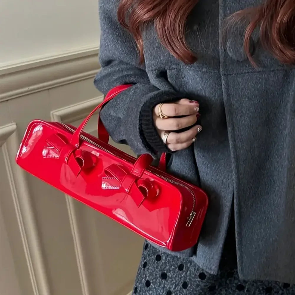 Bow Handbag For Women Baguette Summer PU Leather Shoulder Bag Fashion Shoulder Bag With Handle For Shopping Party And Travel