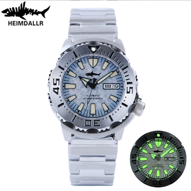 HEIMDALLR V2 Monster Men's Automatic Diver Watch Sapphire Crystal 20Bar Waterproof NH36A snowflake Blue Dial Mechanical Watches