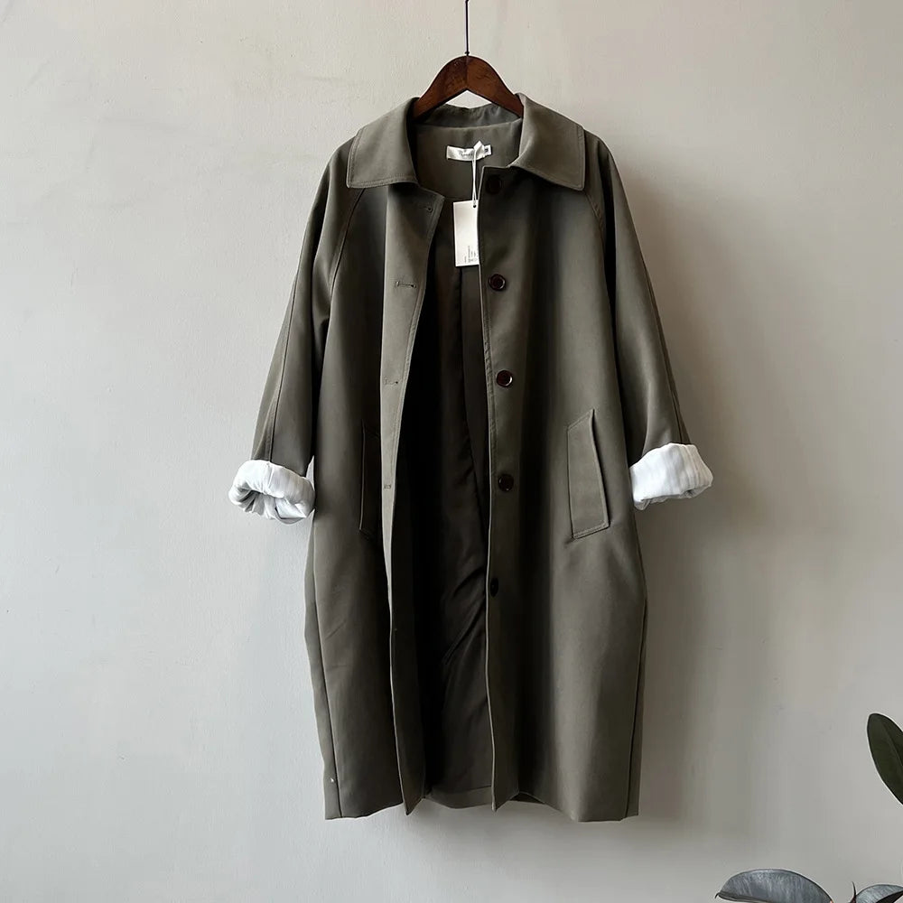 Casual Long Trench Coat For Women, Autumn New Loose Mid-length Elegant Coat