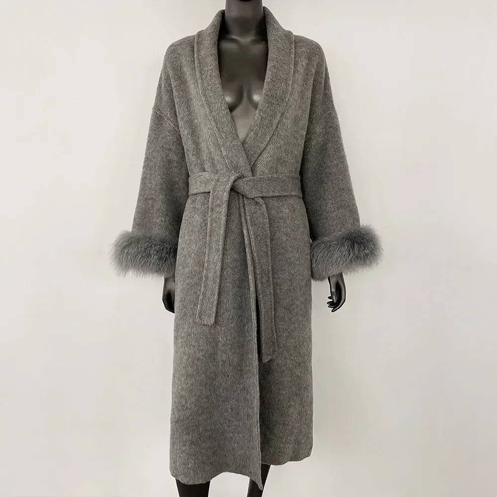 Winter Temperament Short and Long Real Wool Coat Removable Cuffs Fox Fur Jacket Cashmere Coat Double-sided Woolen Jacket Women