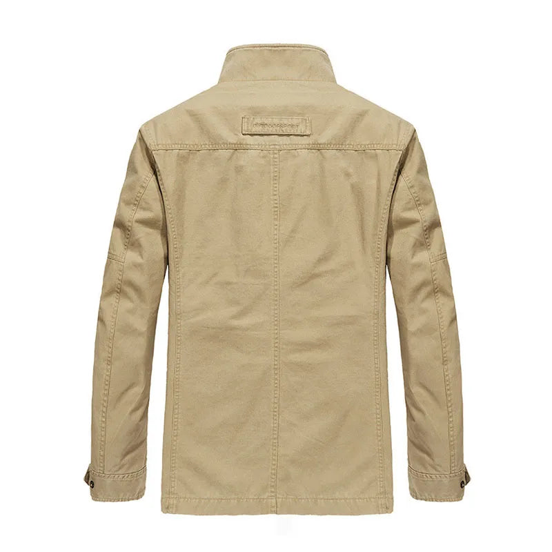 Spring Autumn Men's Military Cargo Jackets Casual 100% Cotton Multi-pocket Stand Collar Loose Mid-length Coats Male Big Size 6XL