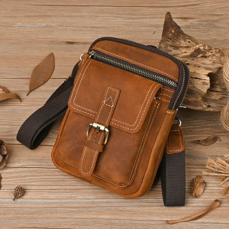 Men's Waist Bag genuine leather waist pouch bag with shoulder strap belt bag shoulder bag men male phone pouch leather bags