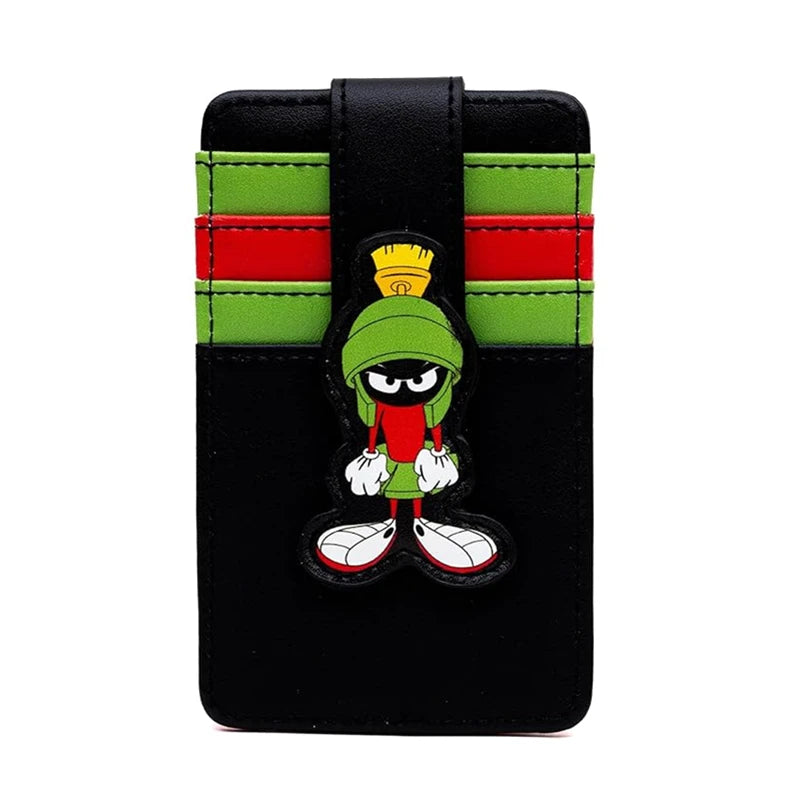 Cute cartoon Vegan PU Wallet, Marvin the Martian Pose Black Green Red ID Card Holder Purse Money Case for Men Women Fashion Bag