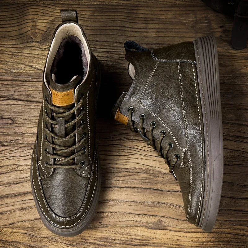 Spring Genuine Leather Mens Ankle Boots Men High Top Sneakers Classic Skate Shoes For Men Casual Footwear Handmade Boots Male
