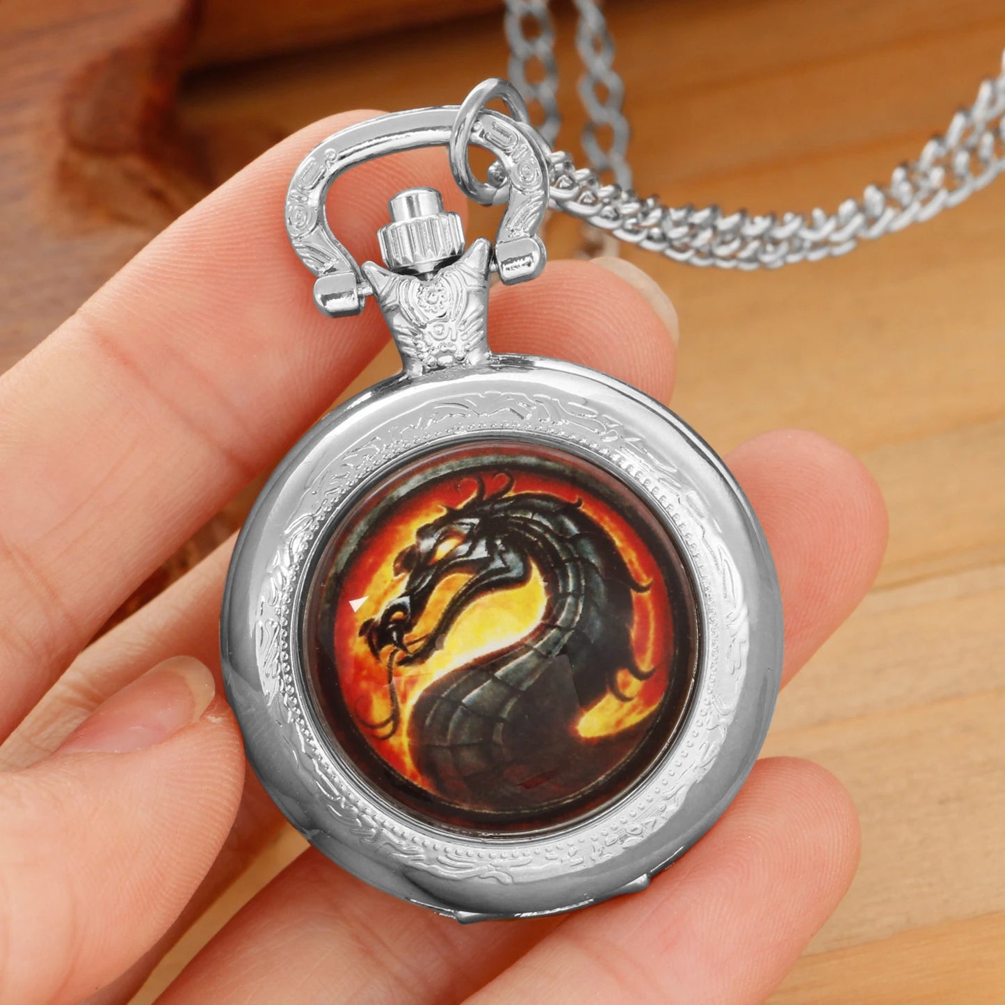Personalised Fashion Silver Stainless Steel Tree of Life Glass Dome Quartz Pocket Watch Necklace Women Jewelry Pendant Chain