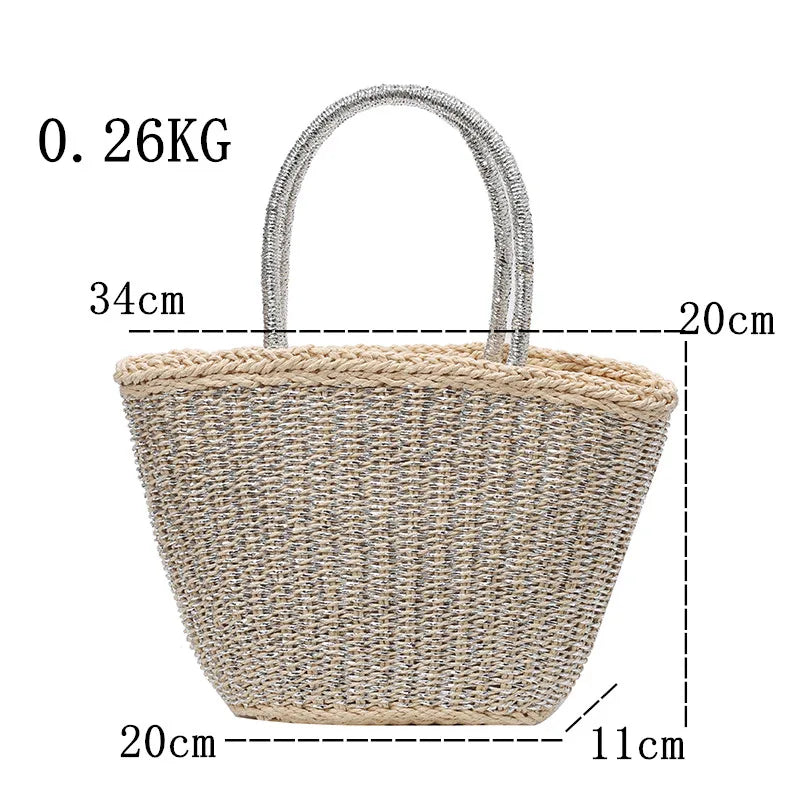 Women Handmade Rattan Woven Shoulder Bag Large Capacity Straw Bags Bohemian Casual Travel Handbag Totes Summer Beach bags New