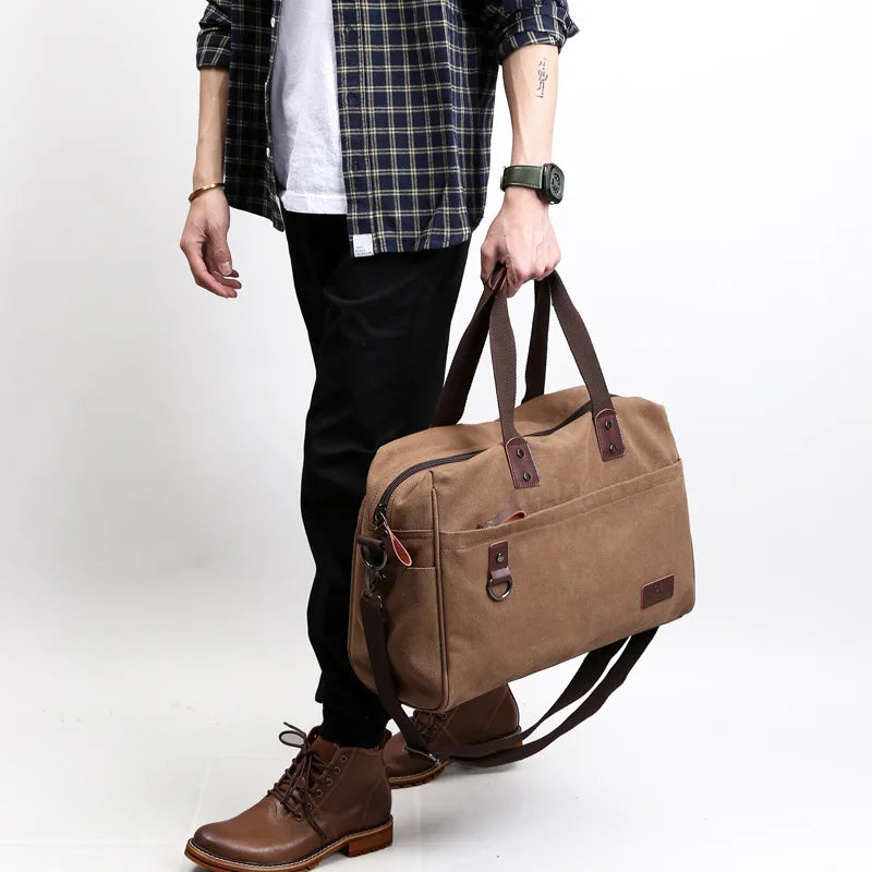 Canvas Men bag Large Capacity Shoulder Bag Outdoor Travel Handle Handbags Men Vintage Fitness Bags Laptop Business Tote Bags