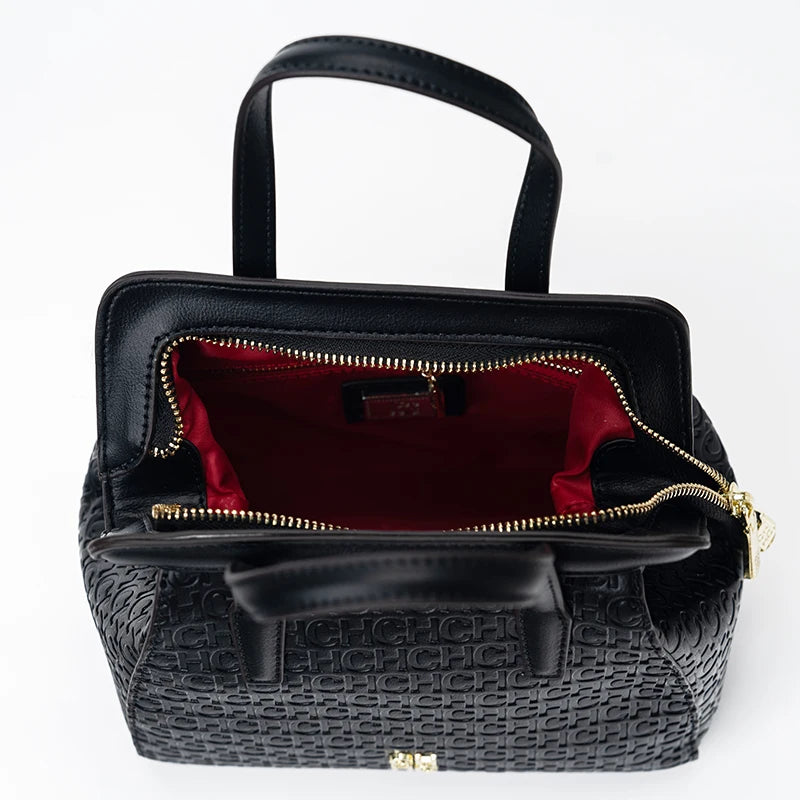 CH Classic Fashion Zipper Design Women's Handbag, Monogram Print, Versatile Solid Color Block Shoulder Bag