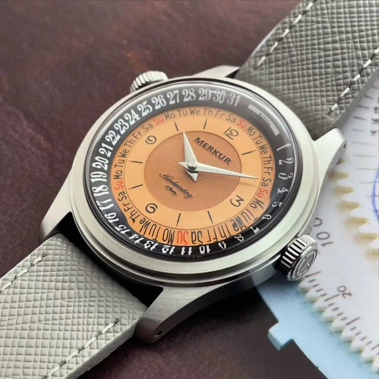 NEW Merkur Dual Crown World Time Watch Retro Manual Mechanical Watches for Men Watch Vintage 38mm Reloj Hombre