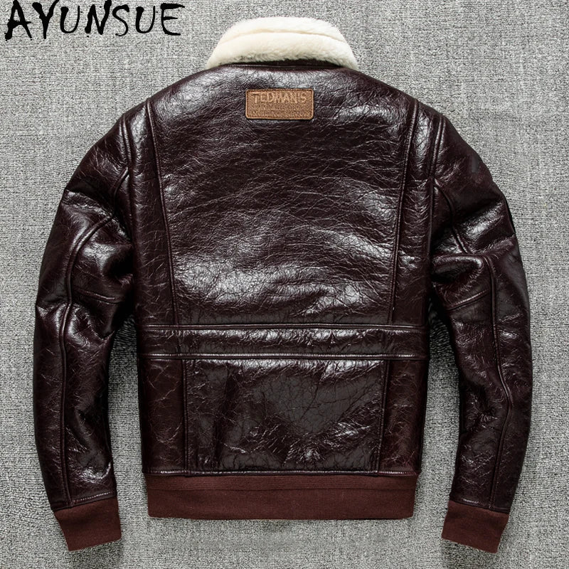AYUNSUE Winter Leather Jacket Men Clothing Thickened Bomber Jacket Natural Sheepskin Fur Mens Clothing Wool Liner Мужская Одежда