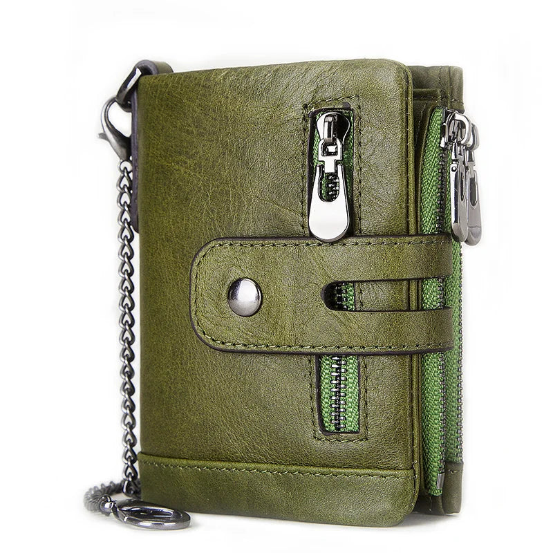 HUMERPAUL Wallet for Men RFID Genuine Leather ID Credit Card Holder with Anti-theft Iron Chain Brand Design PORTFOLIO Portomonee
