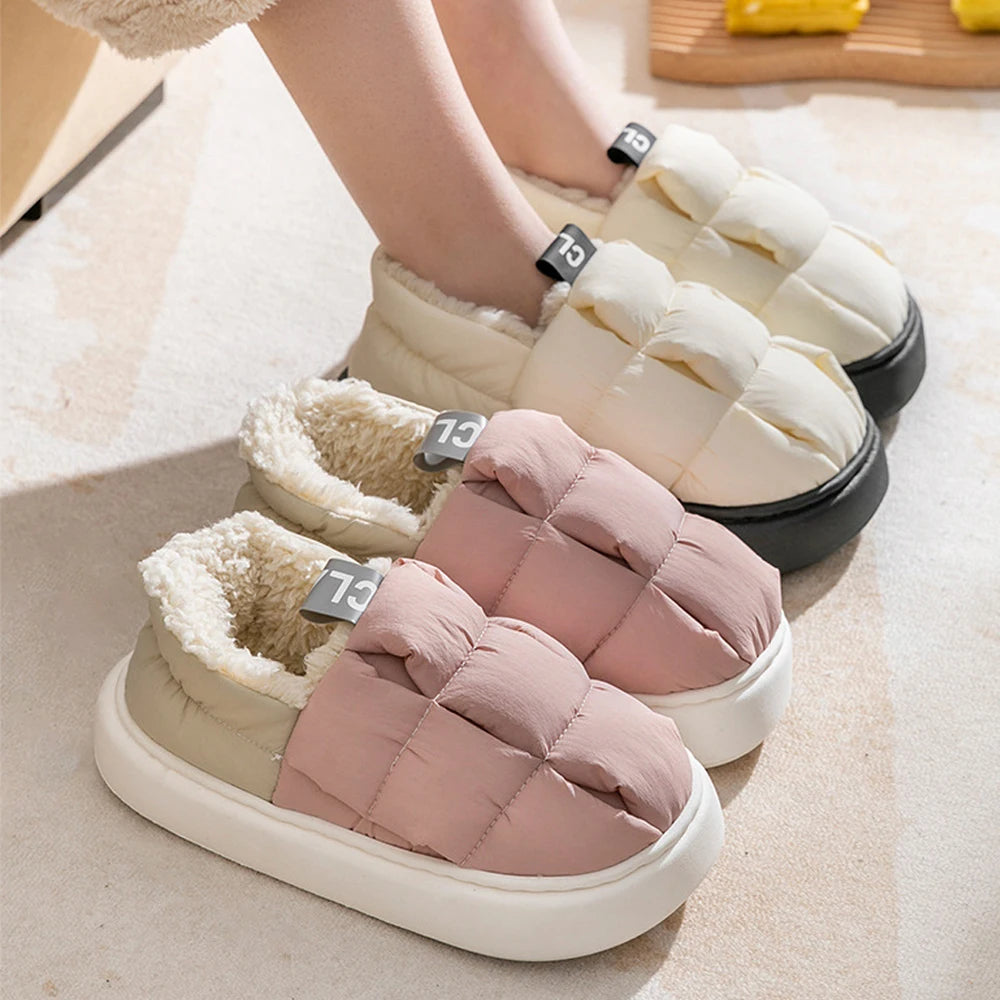 Comwarm Plush Lined House Slippers For Women Men Winter Outdoor Non-slip Fur Fluffy Bread Shoe Soft Cozy Warm Fuzzy Cotton Shoes