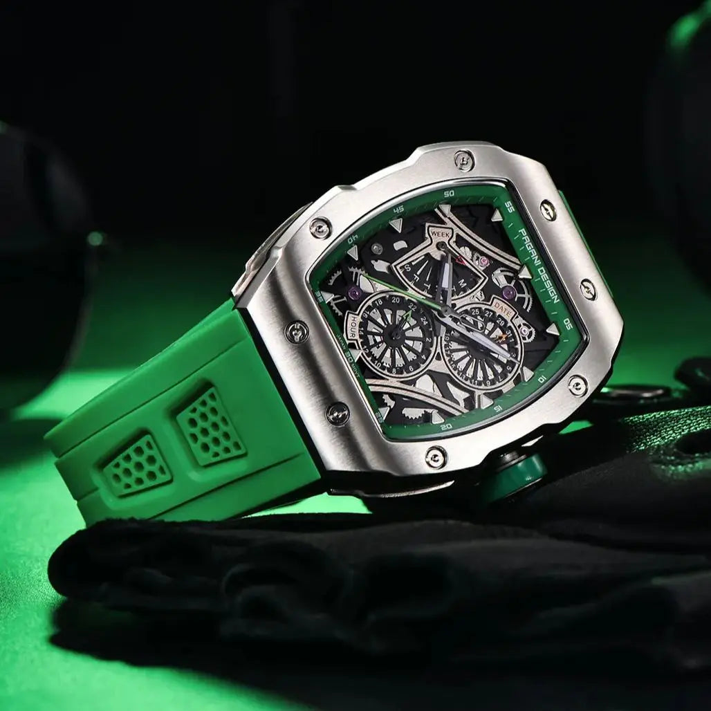 PAGANI DESIGN skeleton Watch Sapphire YS012 Automatic Men’s Quartz Watch Silicone Square Clock Waterproof Relogio Masculino