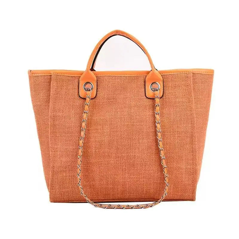 Custom Monogram Canvas Tote Bag Initial Bag Handbag Beach Bag Birthday Gift Bag with Chain Tote Bag Summer Holiday Bag