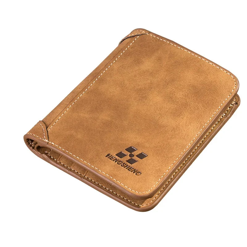 Hengsheng Men's Three-fold Wallet Multi-card Slot European American Short Fashion Nubuck Leather Retro Multi Slot Large Capacity