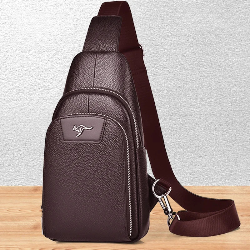 Brand men's chest bag 100% leather bag fashion shoulder bag husband double pocket crossbody bag quality men's handbag men's gift