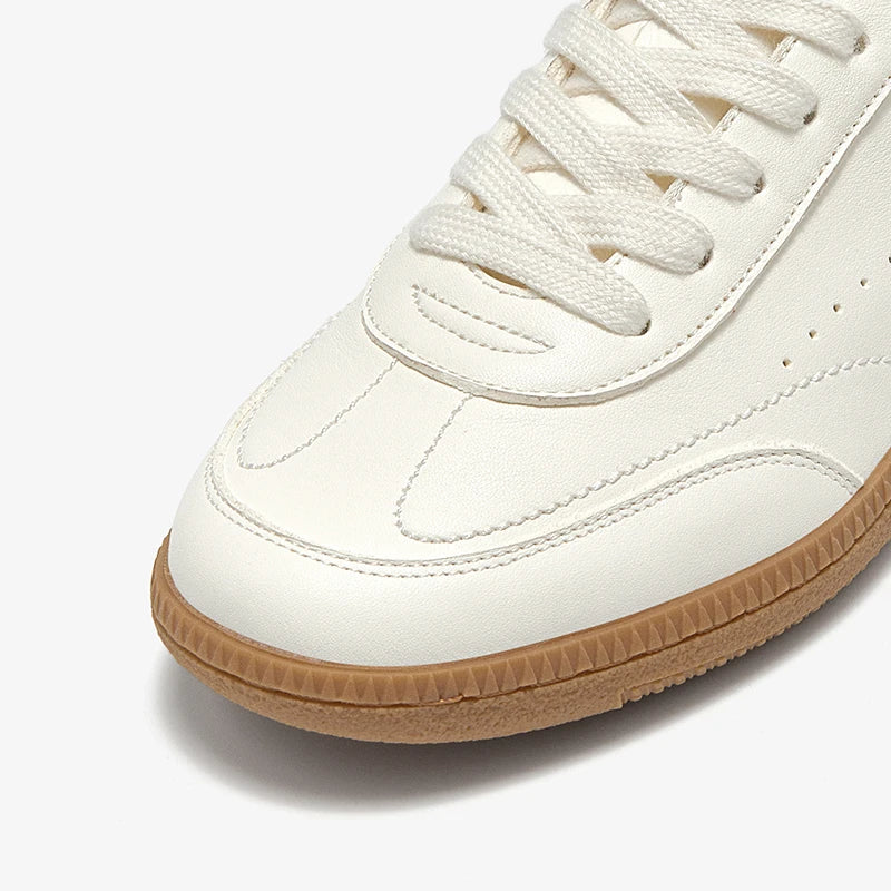 BEAUTODAY White Sneakers Women Cow Leather Lace-up Round Toe Sewing Ladies Trainning Shoes Handmade 29932