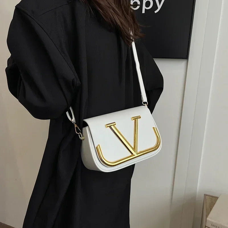 Elegant Simple Crossbody Handbag For Business Women With Solid Color Large Capacity Trendy Logo Design