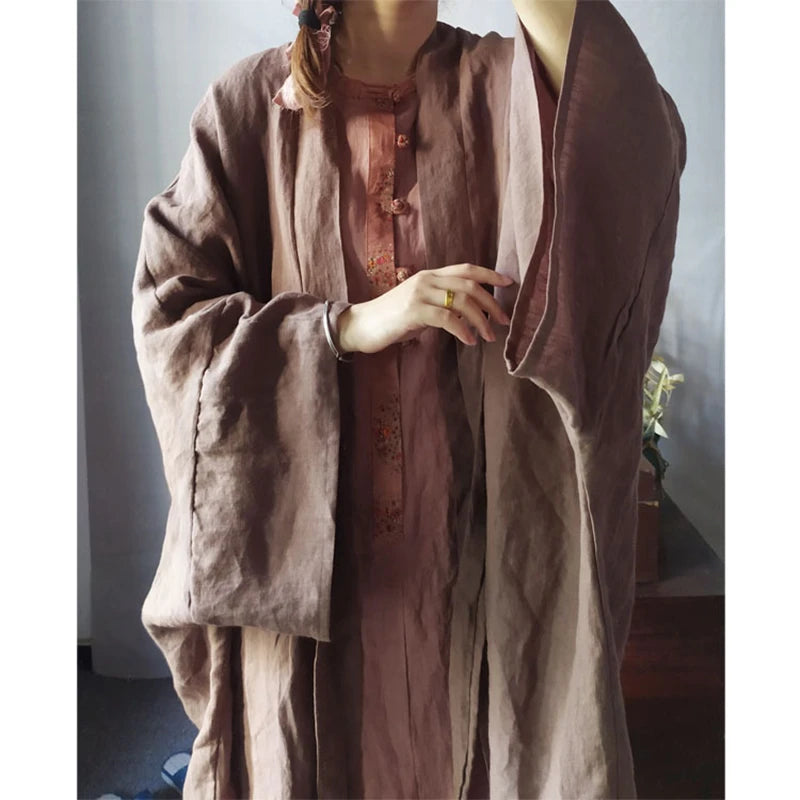 Arts Style 2025 New Arrival Spring/summer Women Loose Casual Good Quality Cotton Linen Long Coat V-neck Open Stitch Trench Y333