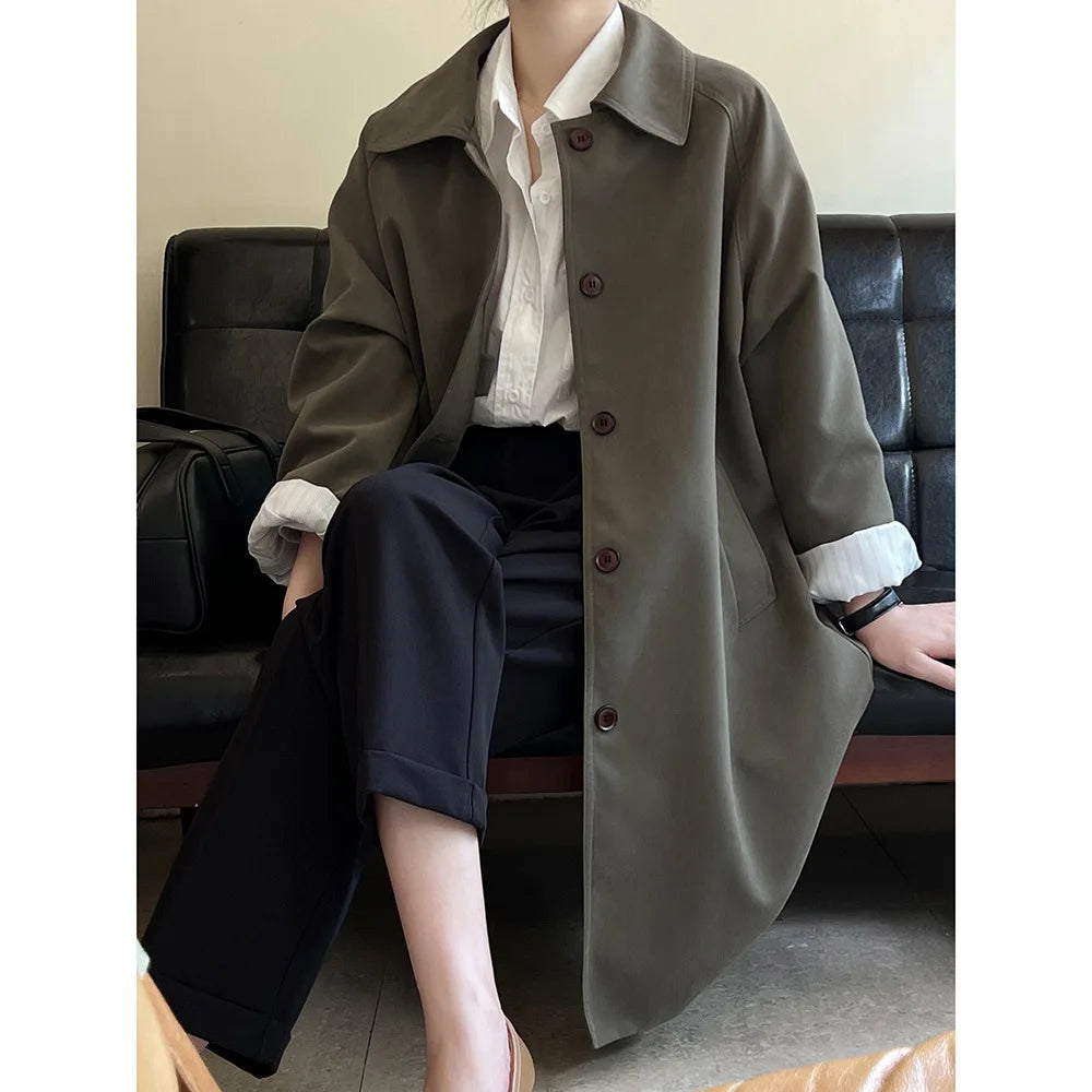 Casual Long Trench Coat For Women, Autumn New Loose Mid-length Elegant Coat