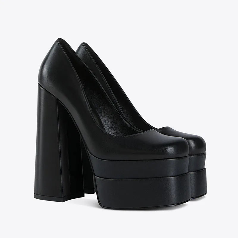 Arden Furtado 2024 Women's Platform high-heeled shoes Square toe Shallow Super high heel Elegant Extra large size Single shoe