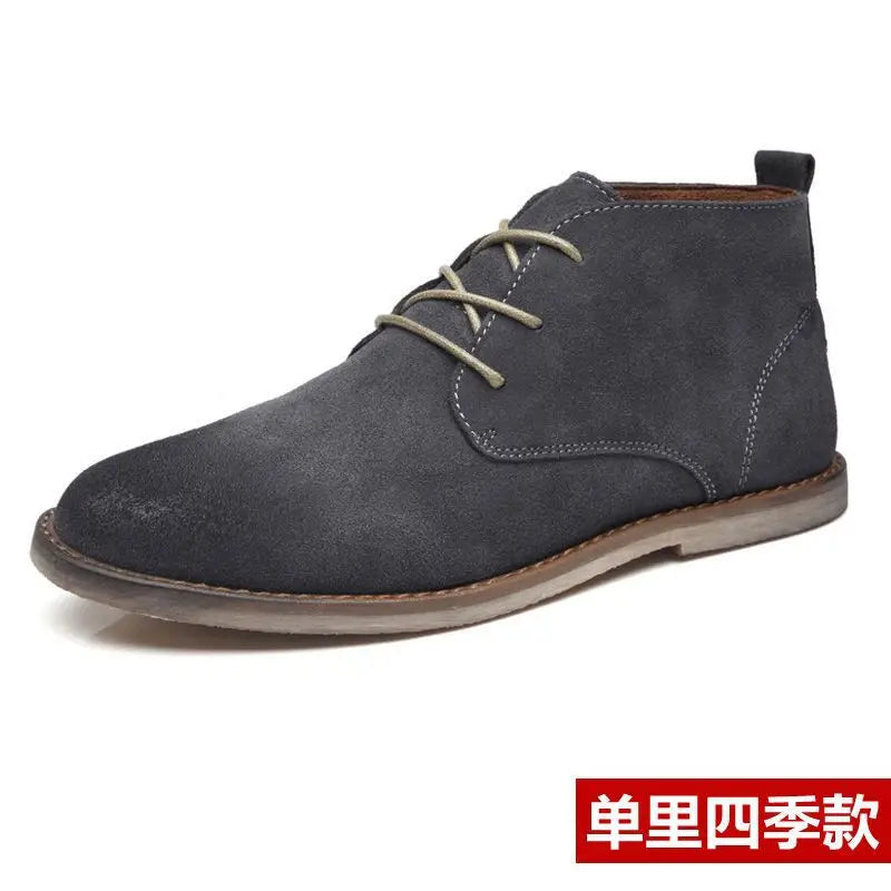 New Real Leather Boots Men Cowhide Hign Shoes British Retro Short Boots Male Tooling Desert Boots ClassicsAnti-slip shoes